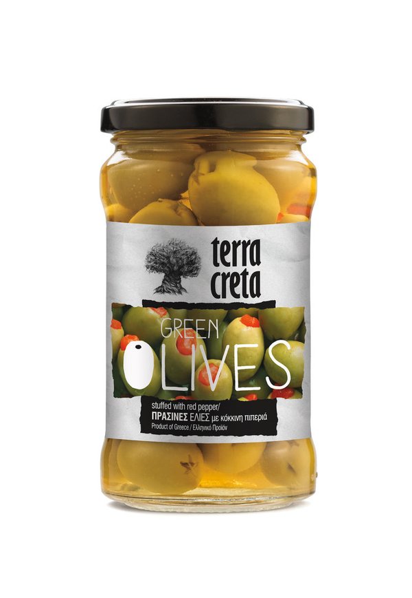 Grüne Oliven gefüllt mit roter Paprika Terra Creta 160gr