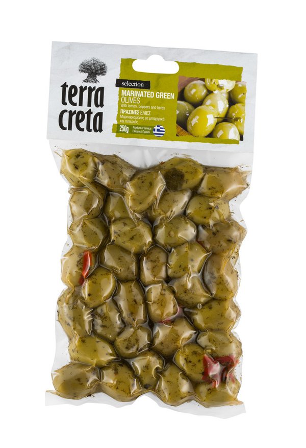 Grüne ganze eingelegte Oliven im Bag Terra Creta (unpitted)  250gr