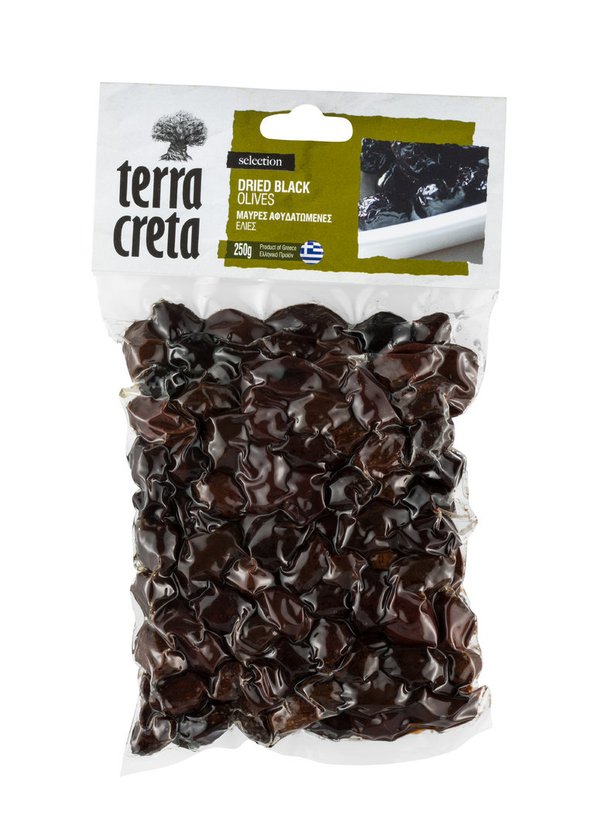 Schwarze ganze Oliven Dried im Bag Terra Creta (unpitted) 250gr